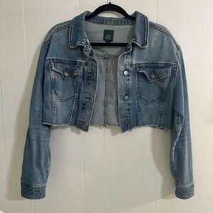 Wild Fable Cropped Oversized Denim Jacket - Silver Hardware, Distressed - Size S